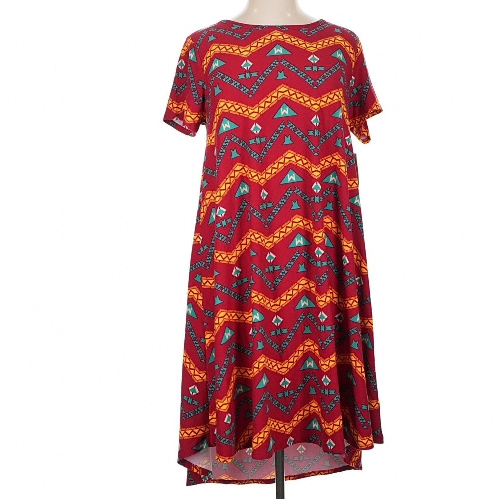 LuLaRoe Womens Dress Carly Size XL Leggings Material Red Tribal  High Low NWT